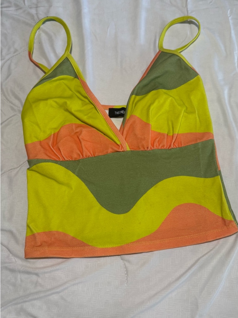 The One Teaspoon Wave-Print Stretch Cami in Lime, Orange & Olive